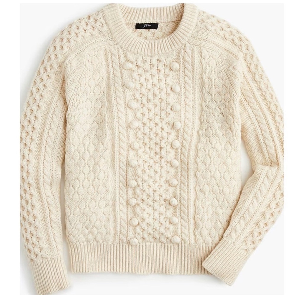 J CREW POPCORN CABLE KNIT SWEATER XL beige cream wool blend winter classic - Picture 2 of 9